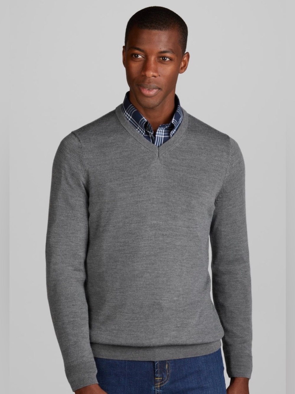 Jos. A. Bank Traveler Merino Wool Men's Gray V-Neck Sweater